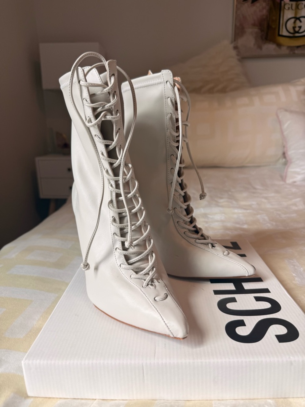 Schutz Tennie Bootie lace up leather bootie… bone color